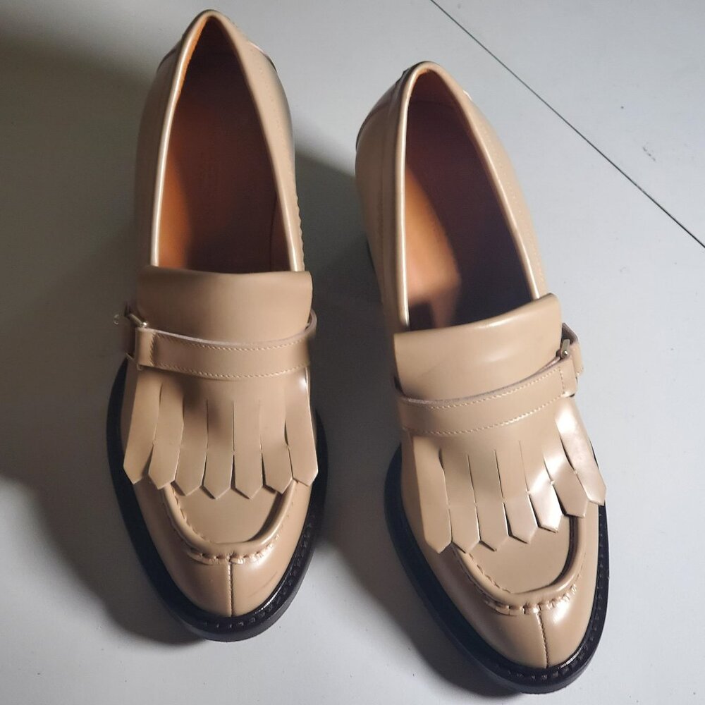 Lafayette 148 New York Booker Leather Block-Heel Loafers Sz 38EU/8US